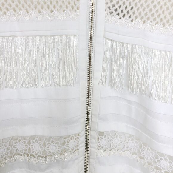 Emma Cook Isabella Cotton Bomber White/Ivory Womens SZ 8 Fringe/Mesh Zip Up NEW - Picture 7 of 11